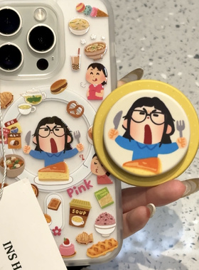 满屏美食刀叉小女孩支架适用iphone16prom苹果15pr手机壳14新款13