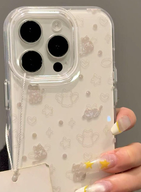 可爱ins线条翅膀猫咪适用iphone16promax苹果15pr手机壳14新款13