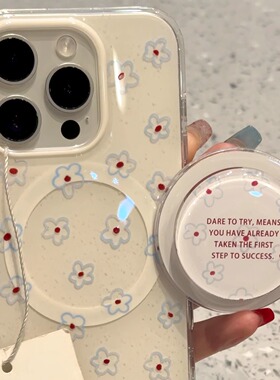 ins韩系蓝色小花英文适用iphone17promax苹果16pro手机壳14磁吸13