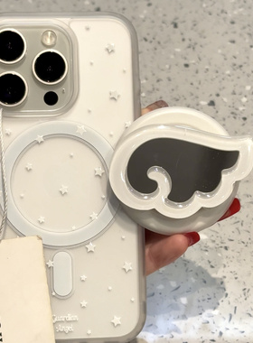 韩系白色星星翅膀镜面适用ihone16promax苹果15pro手机壳14磁吸13