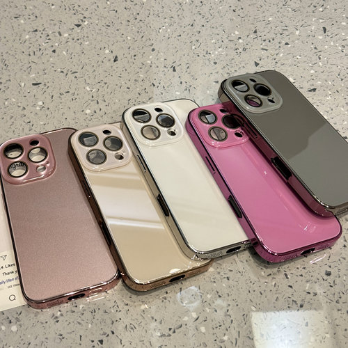 纯色玻璃自带镜头膜电镀边适用iphone17promax苹果15pro手机壳14p