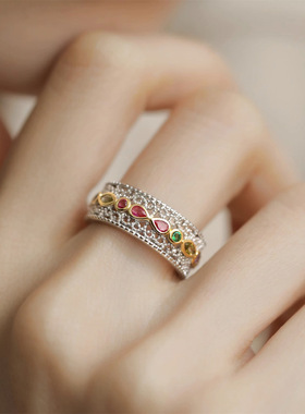 复古宫廷风蕾丝彩锆戒指