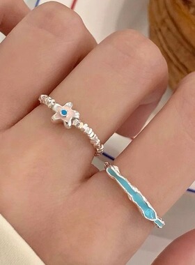 花朵串珠可调食指戒2026新款