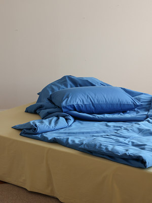 尼芙克莱因蓝撞色120s水洗纯棉四件套全棉床单床笠款超柔床上用品