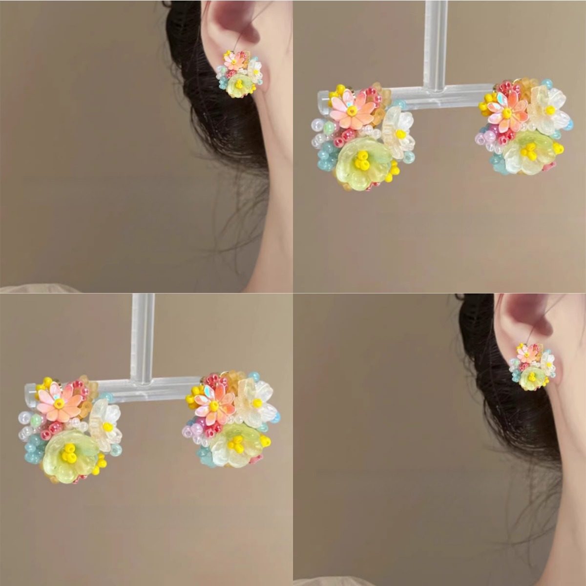 度假风立体花朵耳钉女2025新多巴胺春夏串珠耳环耳饰文化创意手环