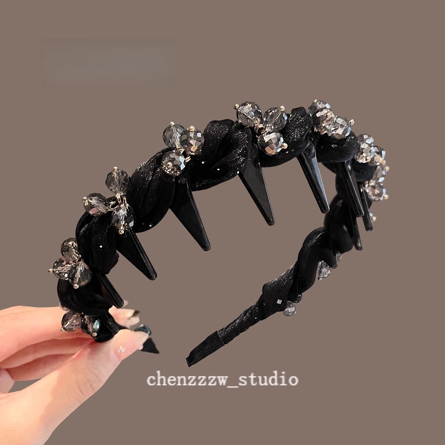 王妃发箍女轻奢感减龄带钻高颅顶头箍带齿梳洗脸压发装扮挂