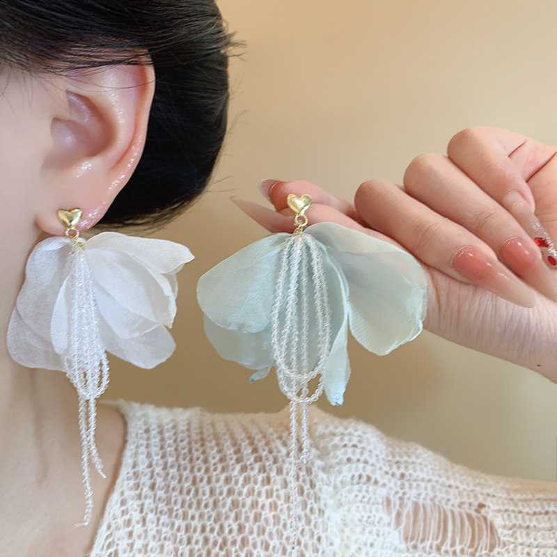 海边度假风花朵流苏耳环女氛围感仙气串珠耳钉高级感文化创意手环