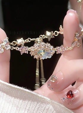 绮丽梦境！超仙蝴蝶锆石花朵手链轻奢小众设计感精致高级手饰女