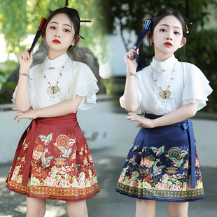 薄款 夏季 超仙半身裙女童短裙中大童中国风 马面裙套装 儿童汉服新款