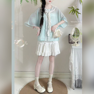 宫羽衣原创{夏末}汉服女圆领衫短衫蕾丝短裙套装夏季清新日常新款