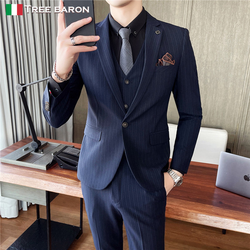 SPRING SUIT SUIT MENS THREE-PIECE KOREAN SLIM FIT SUIT GROOM WEDDING DRESS BUSINESS CASUAL FORMAL WEAR