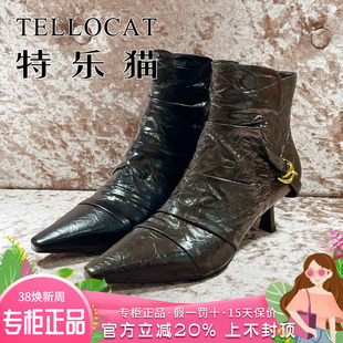正品TELLOCAT特乐猫女靴2025秋新款牛皮高跟尖头短靴TGH53D50528