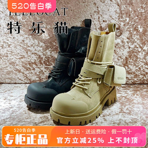 正品TELLOCAT特乐猫2025冬新款中跟粗跟圆头拉链短靴TNS53D3501B