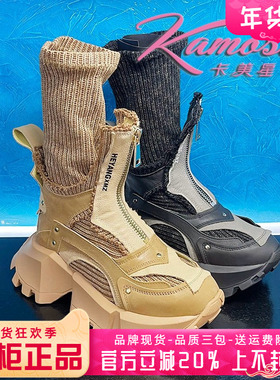 正品卡美星女鞋热销冬新款圆头个性厚底牛皮中筒靴KMZT43D33605