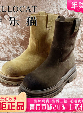 正品TELLOCAT特乐猫女靴热销秋新款粗跟低跟牛皮短靴TJX43D50702