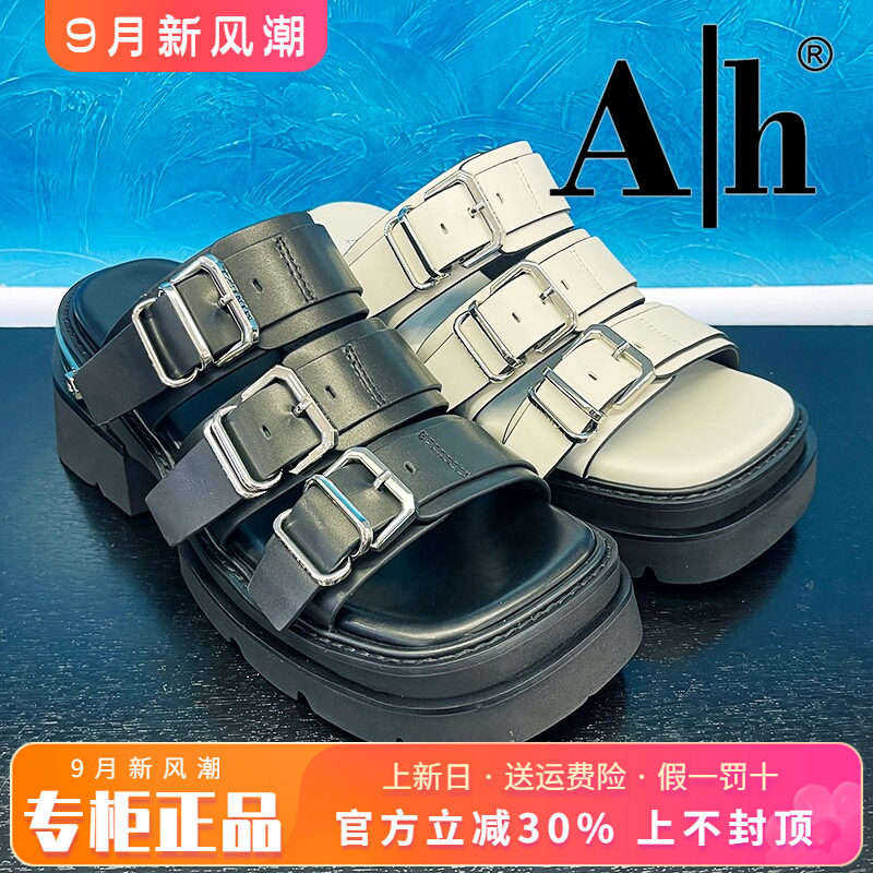 正品卡美星Ah女鞋热销夏季新款牛皮粗跟舒适凉鞋拖鞋AMZ42L01503