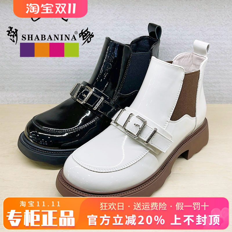 正品莎巴妮娜女鞋热销秋季新款中粗跟圆头套脚时装短靴SH44DX6901
