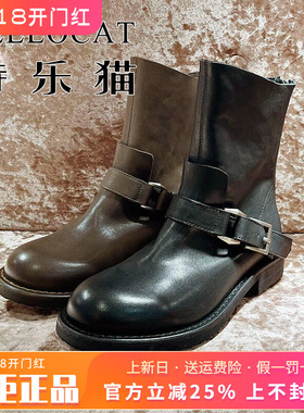 正品TELLOCAT特乐猫女靴2025秋新款牛皮中跟圆头短靴TMG53D60503