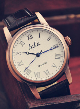 《古早》经典复古款罗马刻度白壳皮带手表 男女情侣学生文艺腕表