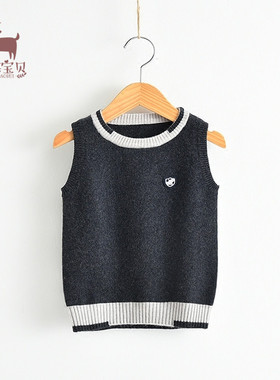 秋季儿童背心深灰色毛衣宝宝空调衫男童针织衫马甲纯羊绒童冬装