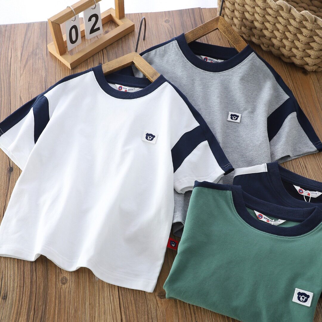 男童纯棉拼接短袖T恤夏季款帅气百搭上衣中大童圆领撞色童装