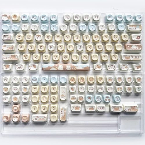MOA高度奶茶小熊键帽奶咖色机械键盘帽，客制化圆润可爱pbt热升华