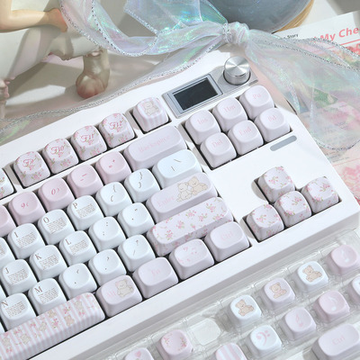 小熊花柬MOA高度黑粉色键帽圆润可爱卡通十字机械键盘通用