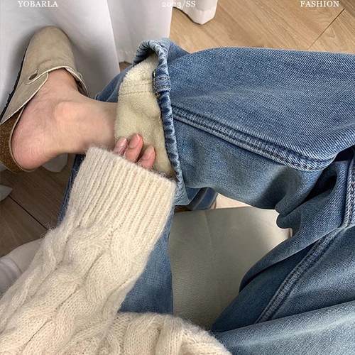 阔腿裤长裤加绒加厚牛仔秋冬
