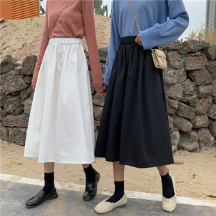 2020春夏新款 ins超火女學(xué)生高腰半身裙大碼 胖mm中長(zhǎng)款 a字長(zhǎng)裙 韓版