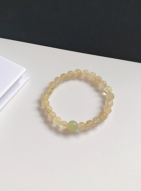 财运亨通｜天然金发晶晴水和田玉黄色水晶手串转运珠看约小众手链