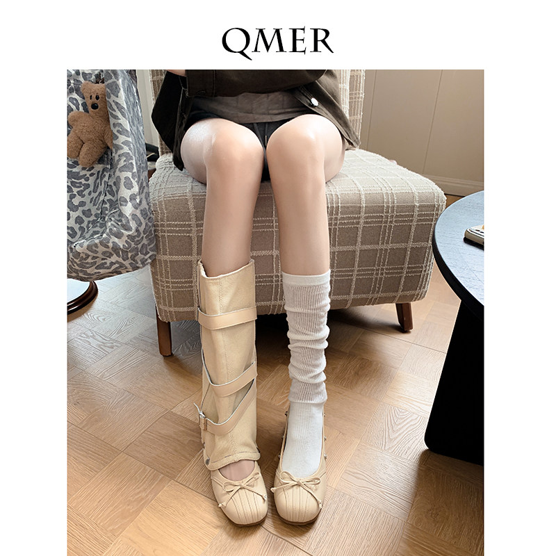 秋美儿两穿中筒裤管靴女时尚内增高春夏骑士长靴浅口芭蕾舞鞋凉靴图片