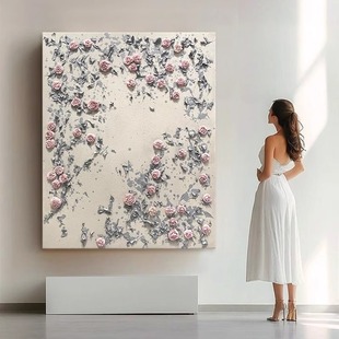 大芬村纯手绘油画奶油风客餐厅装饰挂画高级感立体花卉玄关肌理画