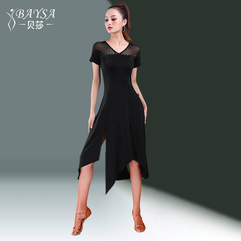 贝莎拉丁舞蹈服2024新款专业舞蹈练功连衣裙成人黑色女高级表演服