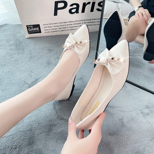 单鞋甜美平底蝴蝶结浅口