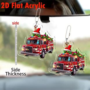 3个 饰品 圣诞消防车装 平面圣诞老人消防车亚克力挂件
