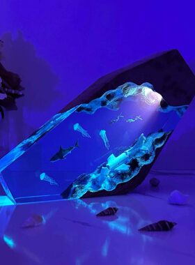 欧美热销海洋主题沉船飞机鲨鱼水母环氧树脂夜灯潜水爱好者的礼物