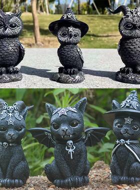 万圣节摆件魔法猫咪树脂工艺品独立站动物雕塑橱窗桌面装饰品