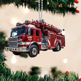 跨境消防员圣诞装 饰亚克力平面汽车挂件 饰品树装
