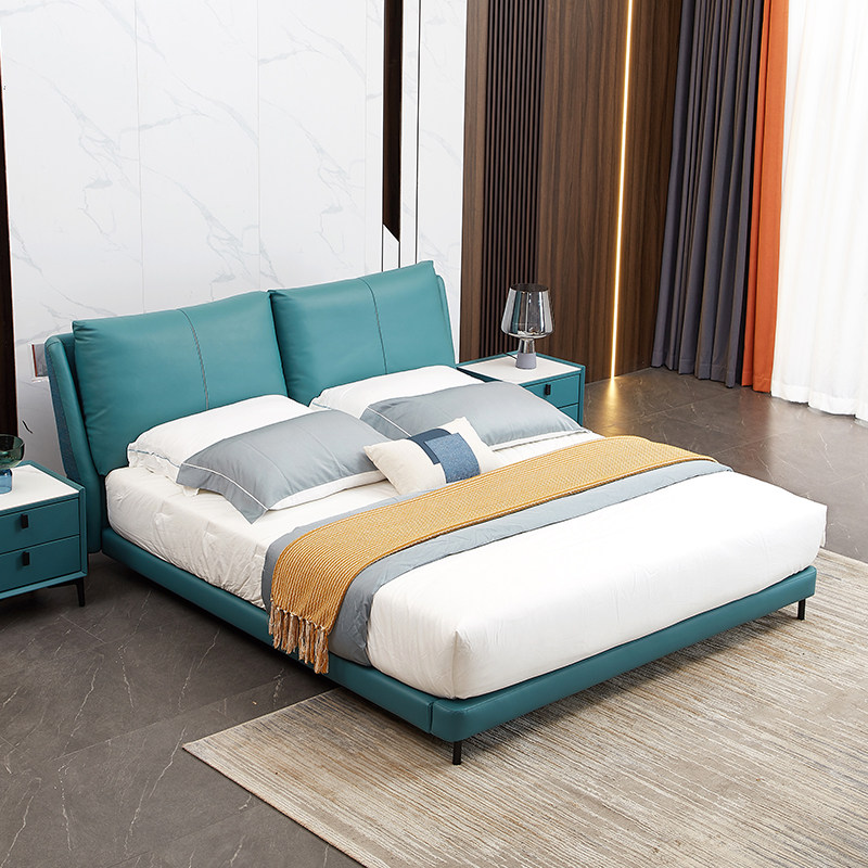 瑶海家居真皮艺床简约欧式软床进口头层牛皮轻奢软床卧室大床双人