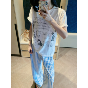小象 T恤女凉感棉上衣 自在一夏 复古字母印花圆领宽松显瘦短袖