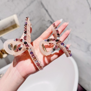 小象 超闪粉色水晶交叉鲨鱼夹发夹抓夹高级感大号发卡 粉色星光