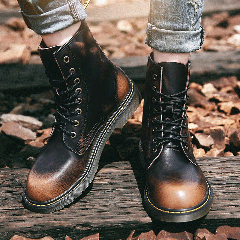 Boots - chaussures en plancher de cuir, En plus de suède de vache,  MAKKOBAMA ronde pour hiver - Angleterre - semelle TPR (tendon,  - Ref 950613 Image 4
