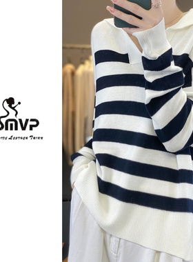 （SMVP专属）小禾-海军领拼色立体有型减龄慵懒风POLO领毛衣-217