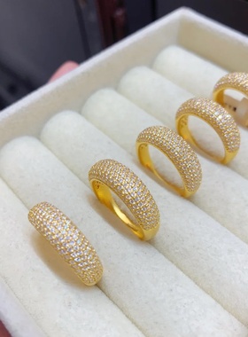 金店同款金包银红白双钻繁星戒指