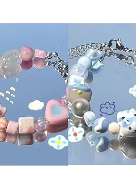 夏日彩虹~多巴胺小清新彩色小众设计甜美彩虹星星弹力绳手链手饰