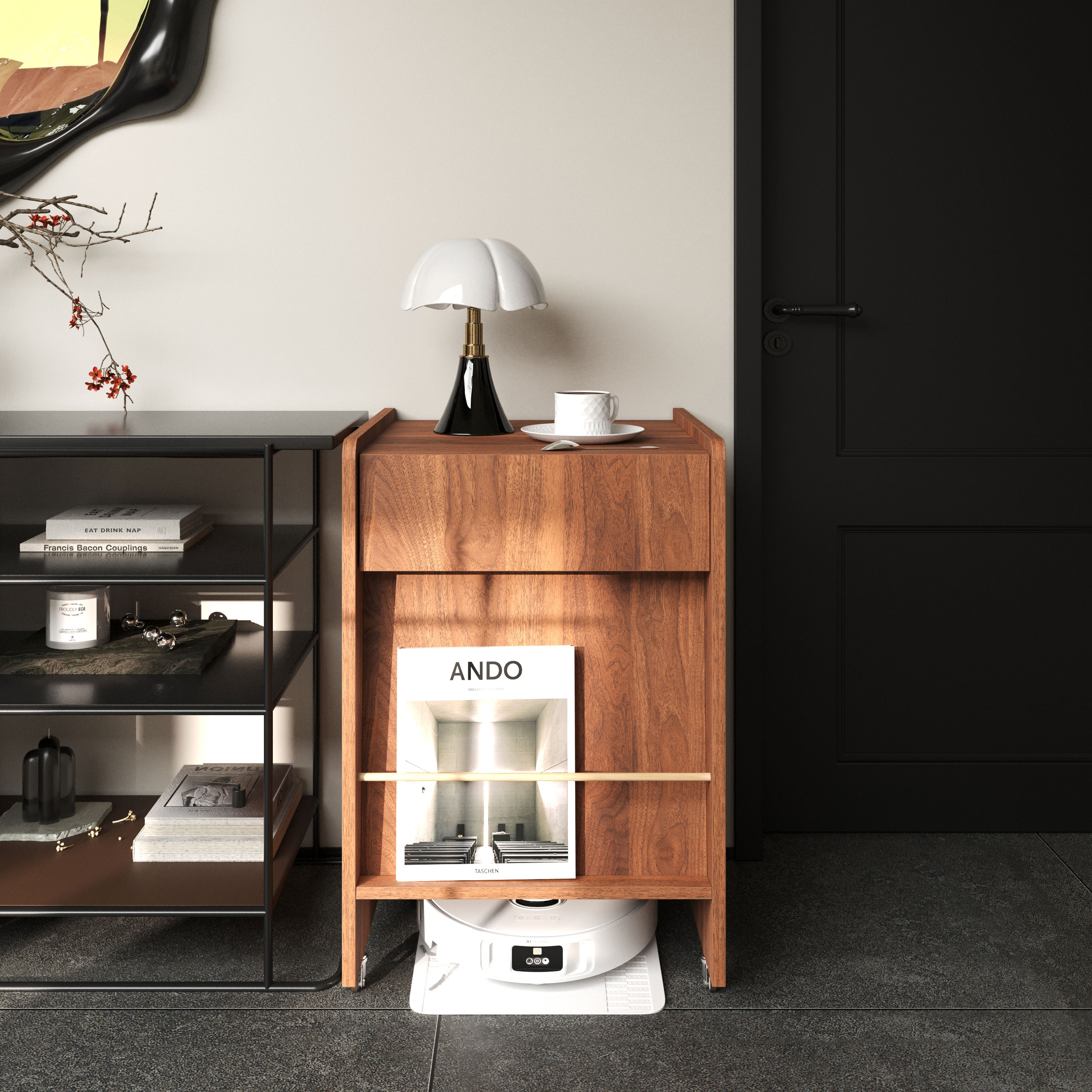 带轮可移动换水边几高度带抽屉