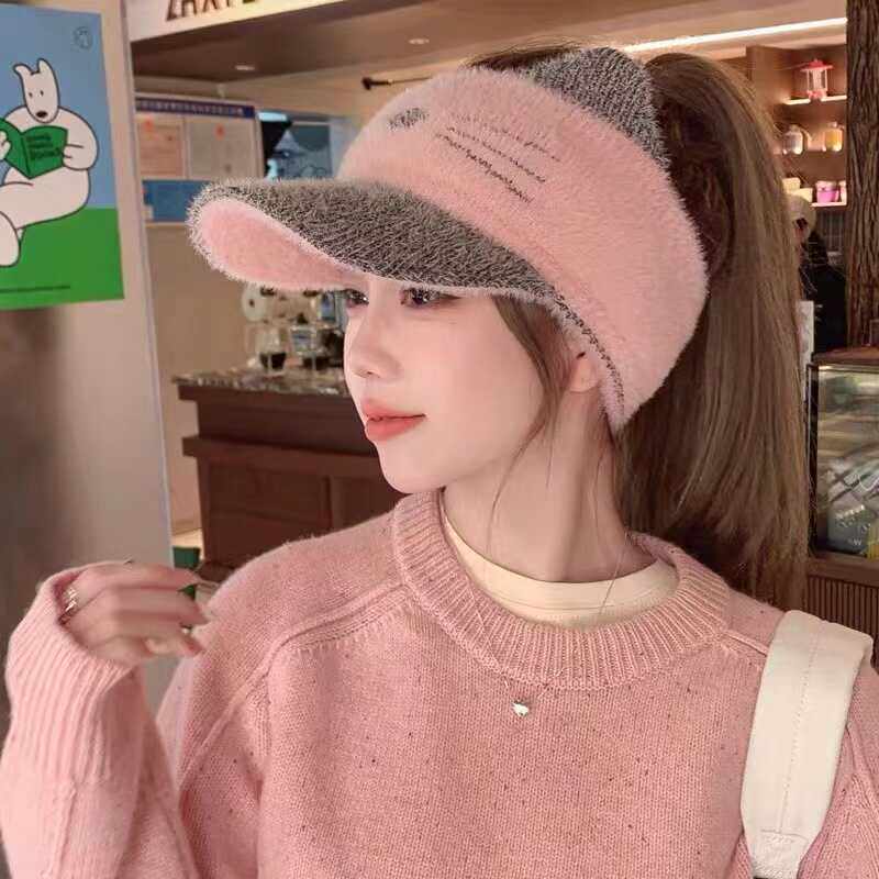 棒球帽今飘空顶针织加绒保暖甜美