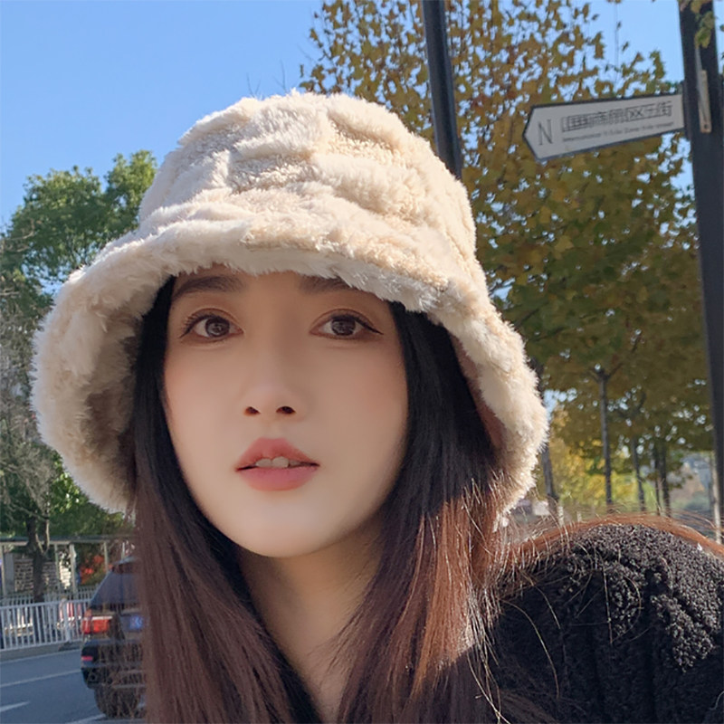 白色毛毛渔夫帽子女秋冬2023新款