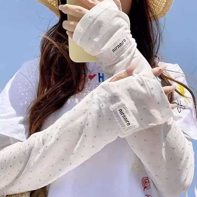 波点冰丝防晒袖套女夏季薄款冰袖