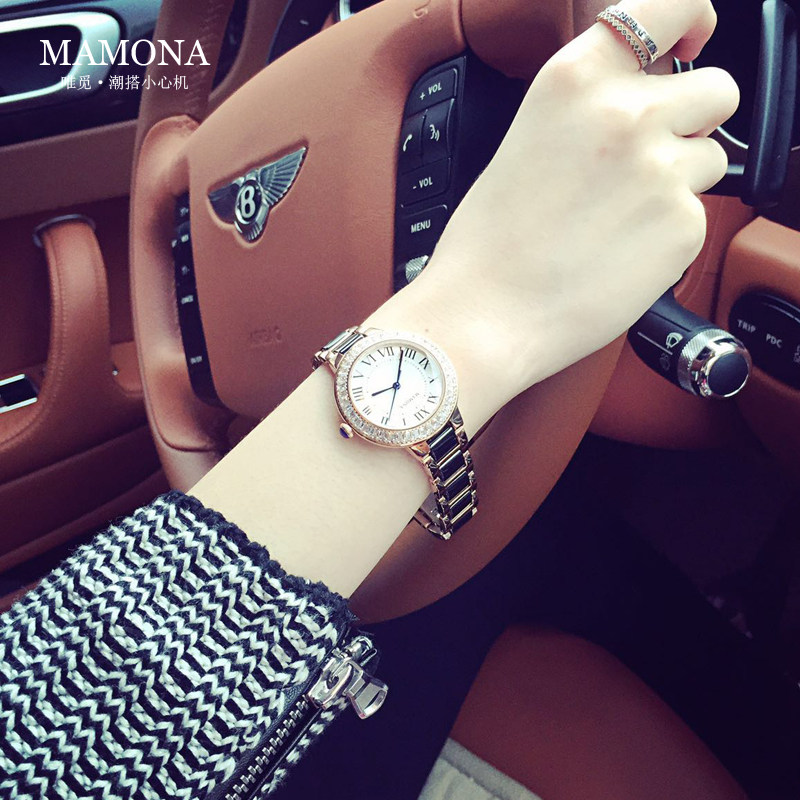 米纳镶钻陶瓷手表女士手表陶瓷女表时尚手表石英表防水